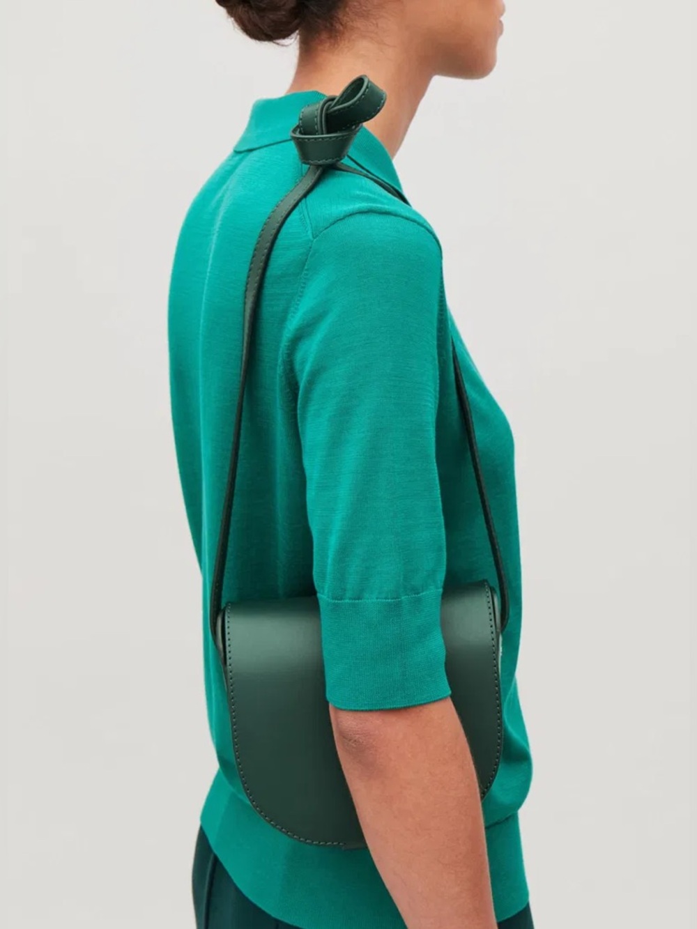 COS Dark Green Crossbody Leather Saddle Bag - Picture 3 of 16